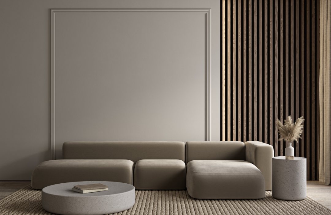 Salón moderno elegante en tonos grises